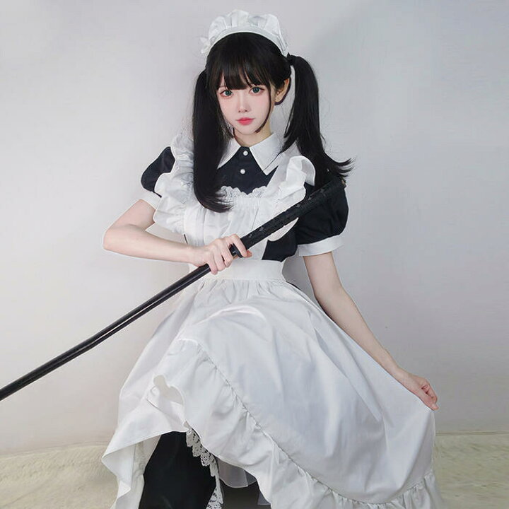 楽天市場】高品質 メイド服 エプロン クラシック ロング ロリータ 3点 