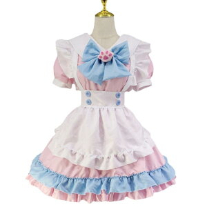 メイド服 ワンピース エプロン カチューシャ セット 猫の肉球 半袖 ミニ丈 ミニスカ ドレス ロリータ Lolita メイド ロリィタ ゴスロリ 甘ロリ メイドカフェ 制服 清楚 エレガント レディース