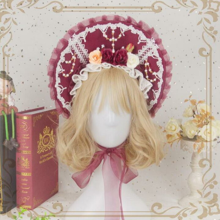 楽天市場】ロリィタ ボンネット 帽子 ヘッドドレス ワインレッド 