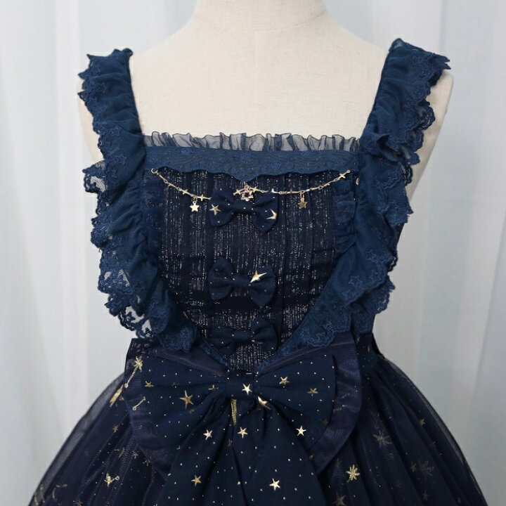 楽天市場 ロリータ ワンピース キャミソールドレス Jsk ジャンパースカート レディース ドレス Lolita ゆめかわいい ロマンチック 夜空 星 衣装 コスチューム パーティー コスプレ イベント シフォン ホワイト ネイビー S M L Xl Alice Doll