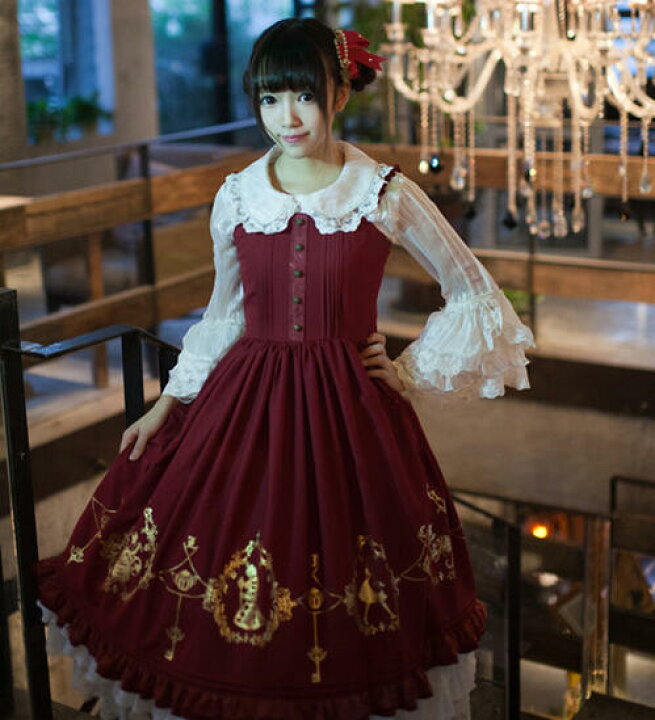 8240円 公式 ドレス ワンピース 長袖 ロリータ かわいい 秋冬 ゴールドプリント ロリータファッション 優雅 ロング