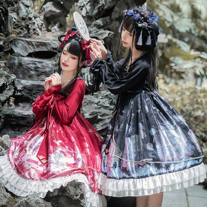 楽天市場】ロリータ ワンピース 長袖 チャイナドレス コスプレ 