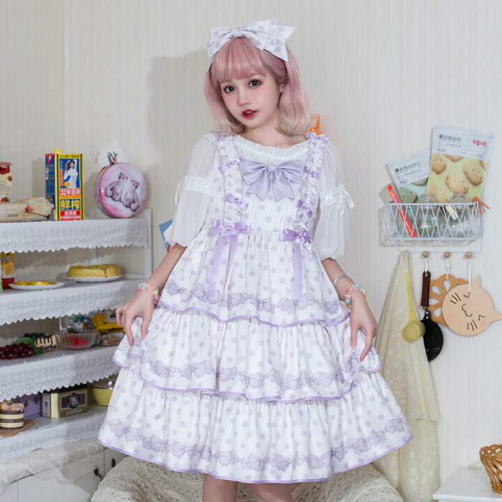 楽天市場 ロリータ 甘ロリ ワンピース レディース 衣装 コスチューム 水玉 夏 かわいい 清楚 お嬢様 姫 可憐 ロリィタ Lolita ジャンパースカート ヘッドドレス ドット リボン イベント コスプレ 舞台 ハロウィン お茶会 パーティー 姫ロリ クラロリ Jsk ジャンスカ