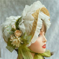 ロリータ ヘッドドレス ボンネット 帽子 花 コサージュ ヘッドアクセサリー カントリー メイド服 コスプ…