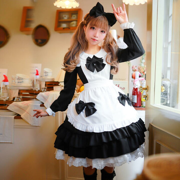 楽天市場】メイド服 エプロン コスプレ 甘ロリータ 3点セット 半袖 