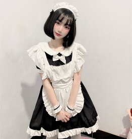 メイド服 コスプレ エプロン 豪華セット ゴスロリ クラシック ミニ かわいい 萌え メイド 喫茶店 ワンピース 白黒 セクシー 半袖 秋葉原 仮装 フリル ロリータ ロリィタ Lolita カチューシャ ウェイトレス レディース