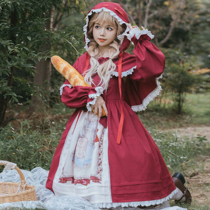 楽天市場 ロリータ 赤ずきんちゃん ジャンパースカート ポンチョ 2点セット ゴスロリ コスプレ衣装 グリム童話 Lolita リボン ワンピース マント セットアップ フリル ロリィタ 甘ロリ カジュロリ レディース 学園祭 文化祭 可愛い ロリータ風ワンピ Alice Doll