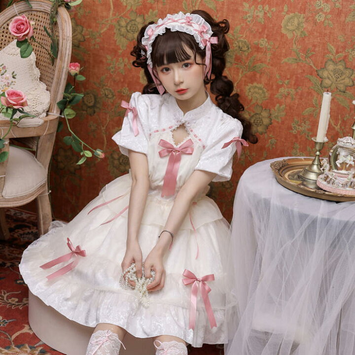 楽天市場】中華ロリータ ワンピース ドレス 半袖 メイド服 ゴスロリ 