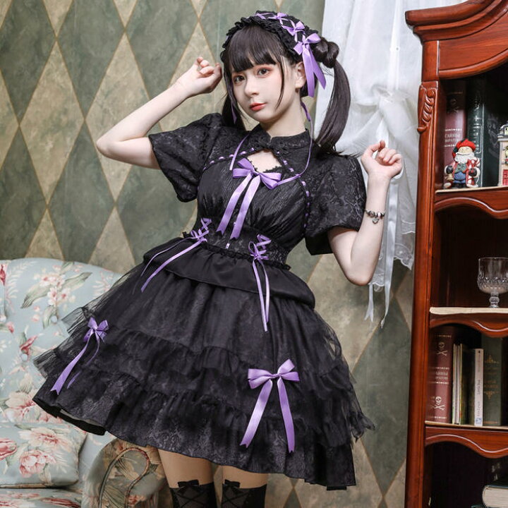 楽天市場】中華ロリータ ワンピース ドレス 半袖 メイド服 ゴスロリ 
