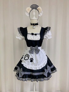 コスプレ 衣装 メイド服 ワンピース エプロン カチューシャ付き セット ロリィタ かわいい ネコ 猫 猫耳 コスチューム メイド メイドカフェ 秋葉原 ゴスロリ ロリータ ハロウィン パーティー
