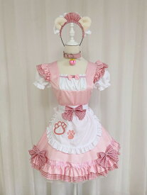 コスプレ 衣装 メイド服 ワンピース エプロン カチューシャ付き セット ロリィタ かわいい ネコ 猫 猫耳 コスチューム メイド メイドカフェ 秋葉原 ゴスロリ ロリータ ハロウィン パーティー リボン レディース