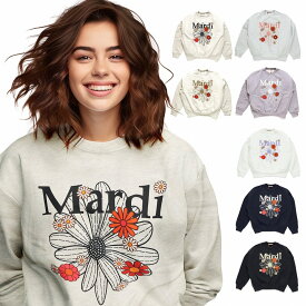 【あす楽 正規品に付属の赤タグ付き】 Mardi Mercredi マルディメクルディ THE FLOWER MARDI トレーナー 長袖 ブラック グレー 韓国 ファッション レディース スウェット シャツ 花柄