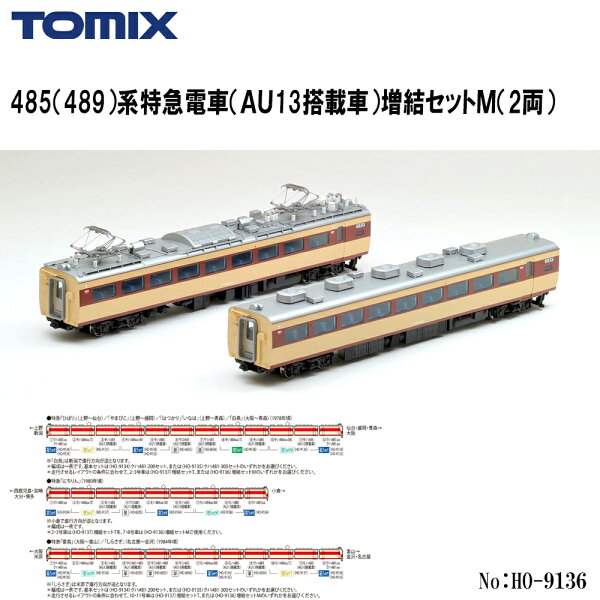 【予約 2027年3月予定】No:HO-9136 TOMIX 485（489）系特急電車（AU13搭載車）増結セットM（2両） 鉄道模型 HOゲージ トミックス 1/80スケール 16.5mmゲージ 国鉄 特急電車 485系 489系 モハ484-200 モハ485 AU13分散型クーラー搭載車 動力車付き 増結セット