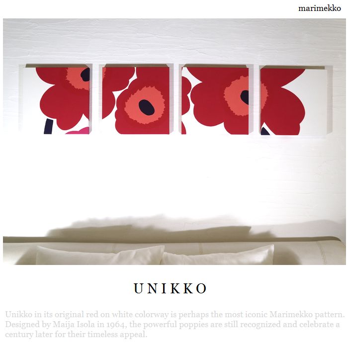 マリメッコファブリックパネル ウニッコ レッドUNIKKO/30×30cm 4枚組 赤 北欧 フィンランド インテリアパネル | アリス楽天市場店