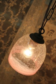 【アンティーク照明】【LED電球対応】気泡吹きガラスセット　ドーム型ほんのりピンク(シェード&灯具)　【アリスの時間】★