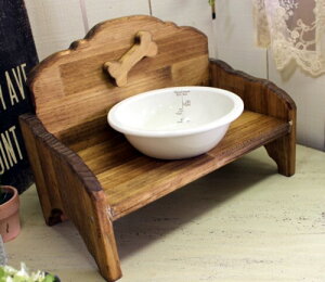 【サイズ変更可能】安心塗料のワンちゃんごはんテーブル ペット用テーブルL ボーン(骨型) ブラウン木製 【アリスの時間】★