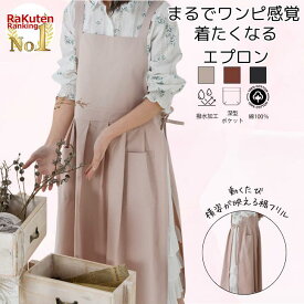【アフターセール★20％OFFクーポン！】エプロン おしゃれ ワンピース風 綿100 撥水加工 深型ポケット H型 背中すっきり レディース ナチュラル おしゃれエプロン ドレスエプロン