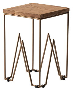 スツール 椅子 イス サイドテーブル プランターベース 四角 スチール アンティークゴールド 天然木 チーク おしゃれ シンプル 寝室 ソファーサイド 玄関 ナチュラル