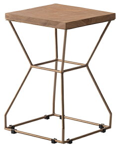 スツール 椅子 イス サイドテーブル プランターベース 四角 スチール アンティークゴールド 天然木 チーク おしゃれ シンプル 寝室 ソファーサイド 玄関 ナチュラル