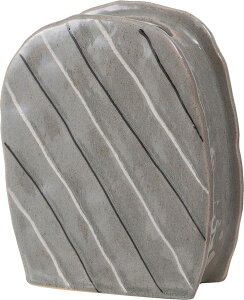 フラワーベース 花瓶 陶器 北欧 おしゃれ シンプル 艶 卓上 床置き 和モダン ベーシック かわいい 大きめ 高さ21cm ストライプ ボーダー スリム グレー