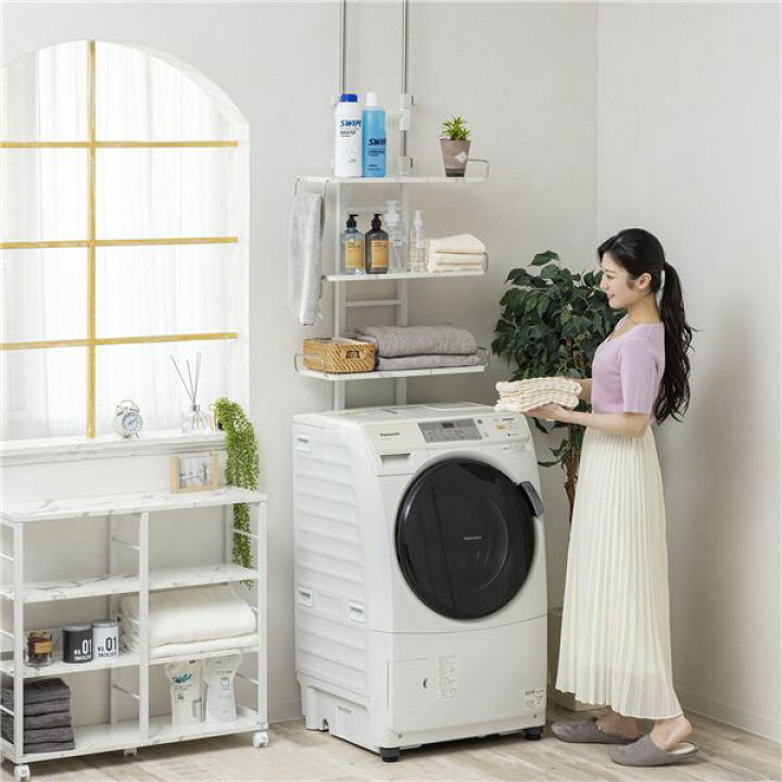 楽天市場】突っ張り 洗濯機ラック 幅59cm マーブル 大理石柄 スチール 