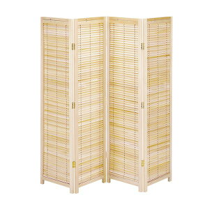 和モダン 衝立/パーテーション 【4連 ナチュラル 幅450×奥行25×高さ1720mm×4枚】 木製 桐塗装 銅製丁番 完成品 〔リビング〕【代引不可】