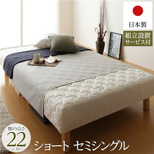脚付き マットレスベッド 分割型 ショート丈 セミシングルサイズ 脚22cm ポケットコイル 極厚キルティング 耐荷重250kg 低ホルムアルデヒドF☆☆☆☆ 日本製 【組立設置サービス付き】【代引