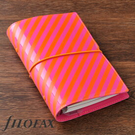 ファイロファックス システム手帳 バイブルサイズ Filofax ドミノパテント ストライプオレンジ 聖書サイズ ゴムバンド式 オレンジ ピンク エナメル 合皮 メンズ レディース DominoPatent 生産終了モデル