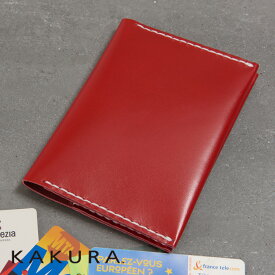 カクラ　KAKURA　パスポートカバー　レッド　牛革　手縫い　カードポケット　チケットポケット　航空券ポケット　ギフト　プレゼント　贈り物　メンズ　レディース
