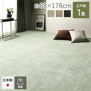 カーペット ラグ マット 江戸間1帖 約88×176cm グリーン 日本製 国産 フリーカット ホットカーペット対応 床暖房対応 オールシーズン可 通年使用可 お手入れ簡単 短毛 通気性 ラグマット 絨毯