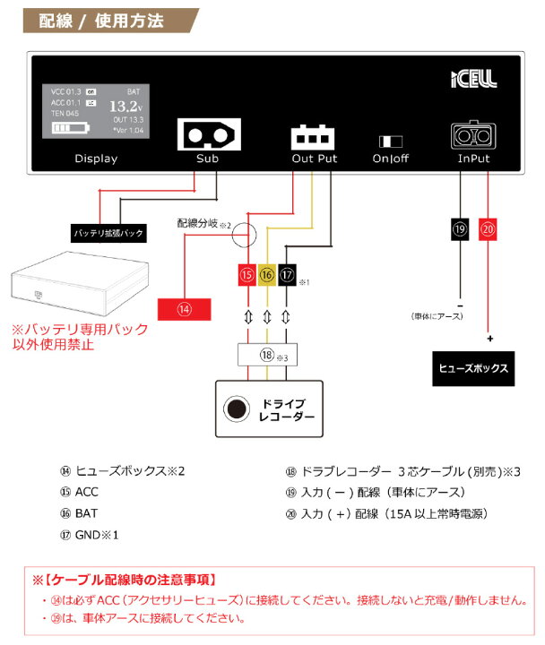 楽天市場 ドライブレコーダー ドラレコ 外付けバッテリー 急速充電 駐車監視 35時間分 76 8wh Pse認証取得 大容量 12v車 普通車 自家用 車 Ikeep Icell B6a Alinks 楽天市場店