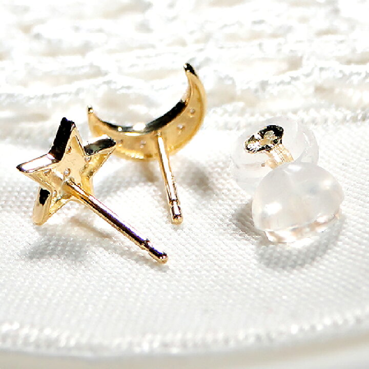 楽天市場】K18YG STAR & MOON ダイヤモンドピアス【0.04ct】【送料無料 
