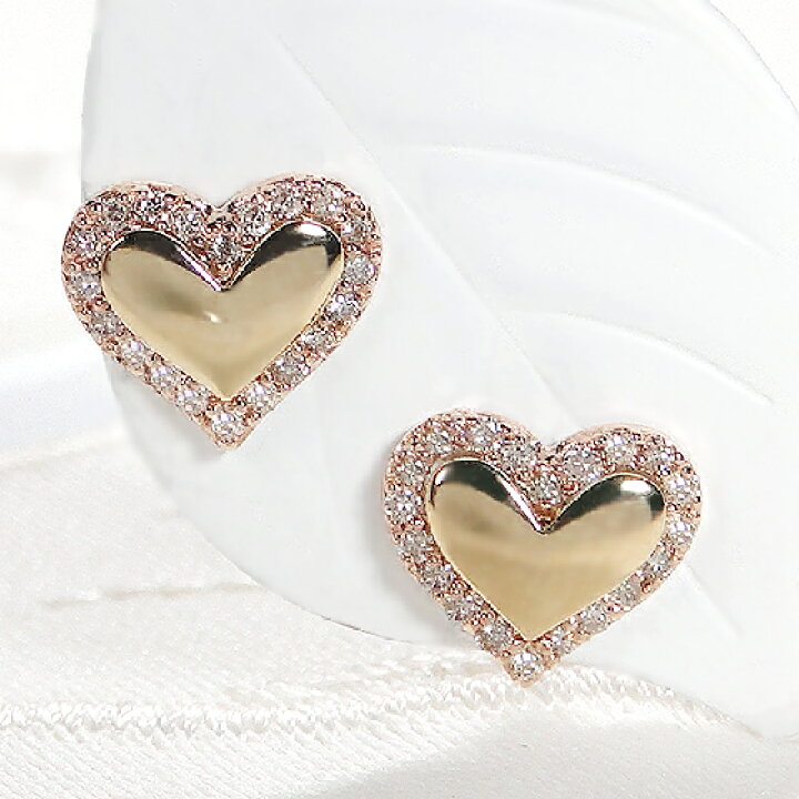 ハートダイヤモンド合計0.20ct】ハートダイヤのシンプルピアス K18YG 