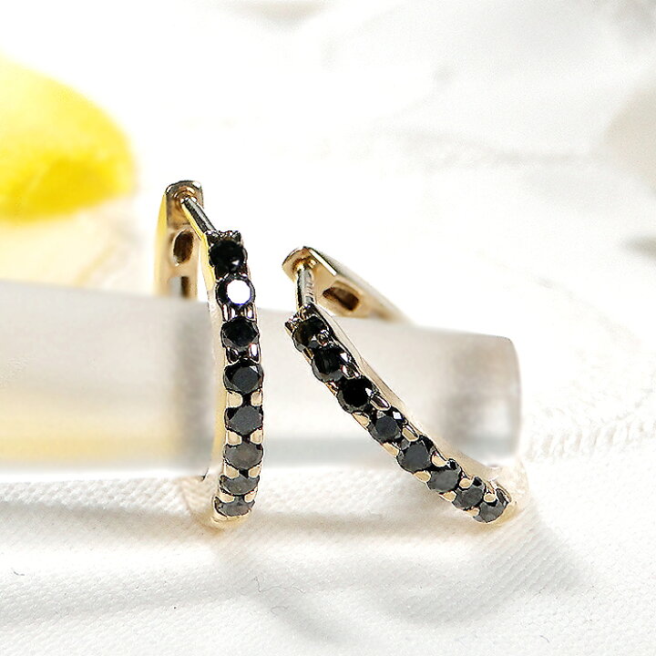 楽天市場】K18YG ブラックダイヤモンド 中折れ フープ ピアス【0.26ct 