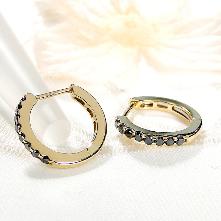 楽天市場】K18YG ブラックダイヤモンド 中折れ フープ ピアス【0.26ct 