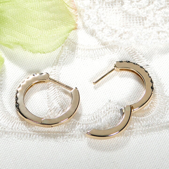 楽天市場】K18YG ブラックダイヤモンド 中折れ フープ ピアス【0.26ct 