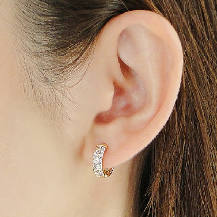 楽天市場】K18YG ダイヤモンド パヴェ【0.5ct】中折れ フープ ピアス  