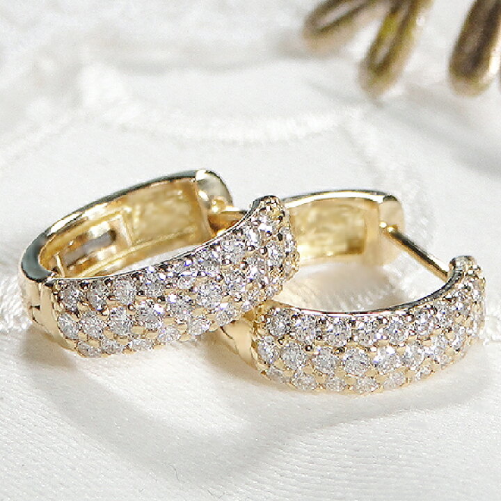 楽天市場】K18YG ダイヤモンド パヴェ【0.5ct】中折れ フープ ピアス 