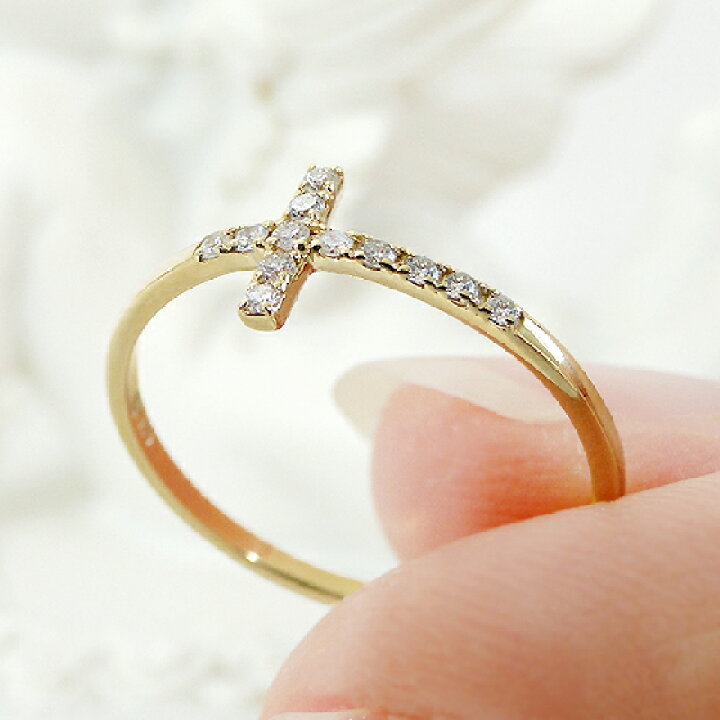 楽天市場】K18YG【0.08ct】クロス ダイヤモンド リング【送料無料  