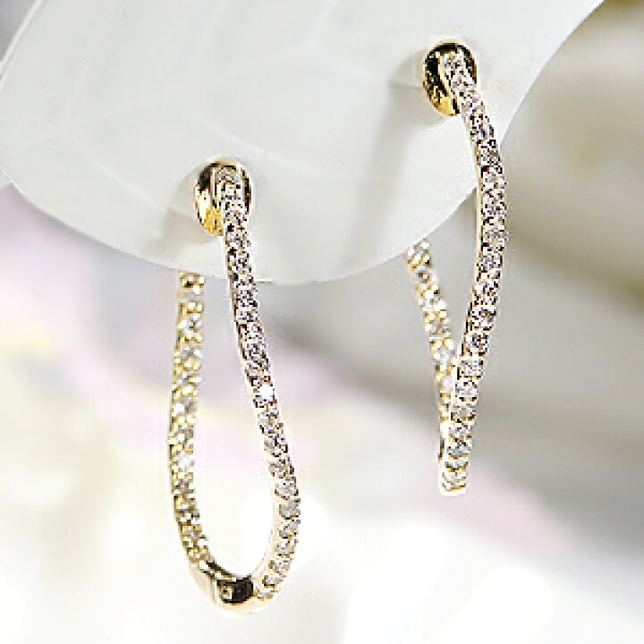楽天市場】K18YG【0.3ct】ダイヤモンド フープピアスダイヤ 18金 k18 