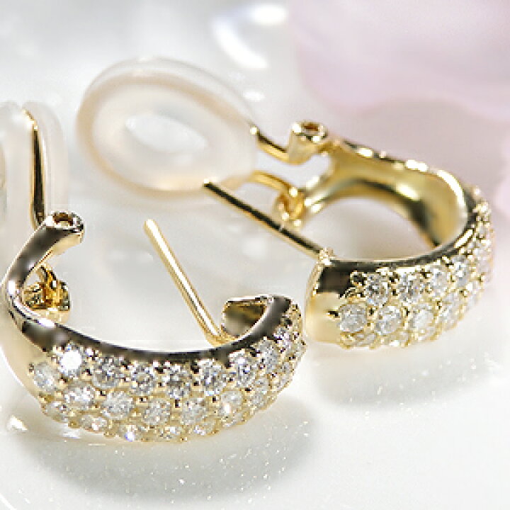 楽天市場】K18YG【1.0ct】ダイヤモンド パヴェ ピアスイヤリングダイヤ 