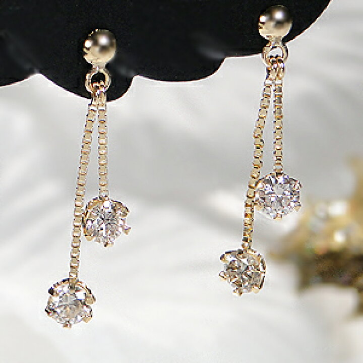 楽天市場】K18YG ダイヤモンド【0.36ct】6本爪 ライン ピアス可愛い 