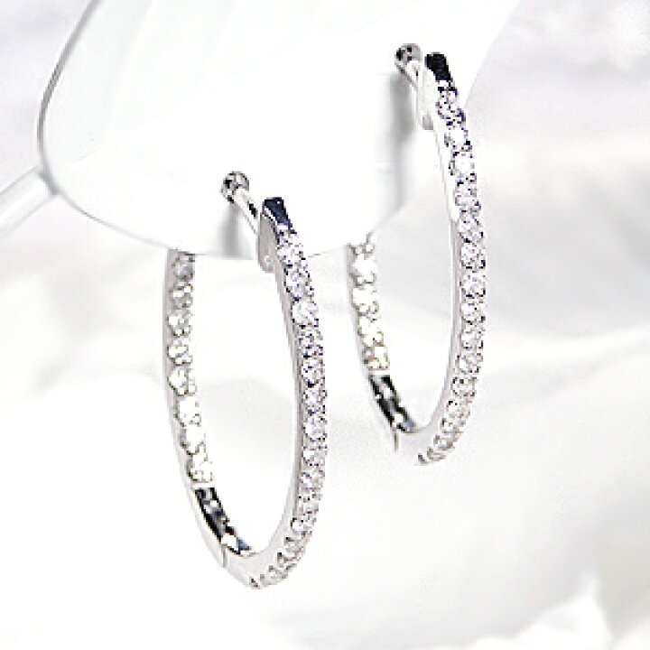楽天市場】K18WG【0.5ct】ダイヤモンド オーバル フープピアスダイヤ  
