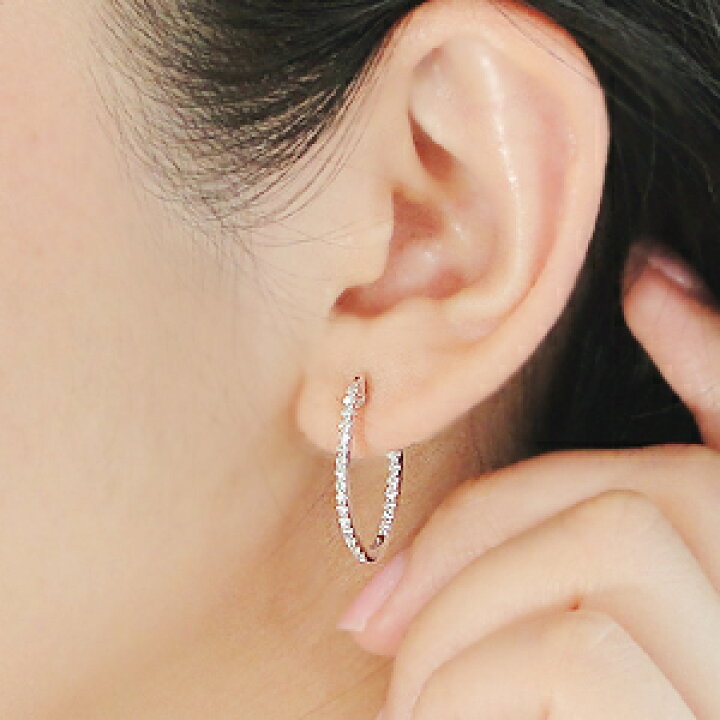 楽天市場】K18WG【0.5ct】ダイヤモンド オーバル フープピアスダイヤ  
