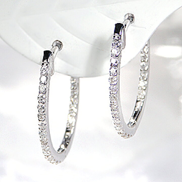 楽天市場】K18WG【0.3ct】ダイヤモンド フープピアスダイヤ 18金 k18 