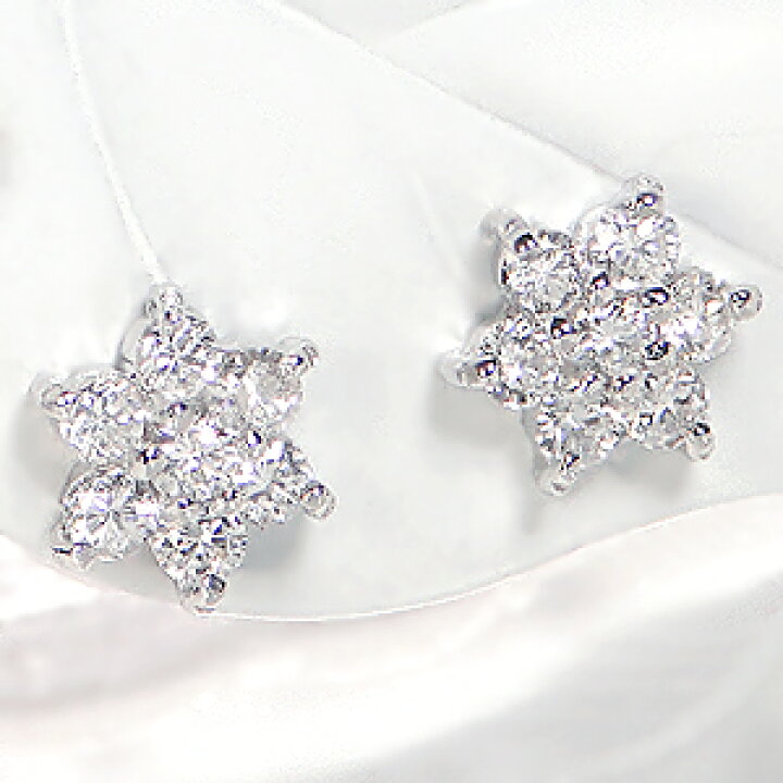 楽天市場】K18WG【0.2ct】フラワー ダイヤモンド ピアス ダイヤ 18金  