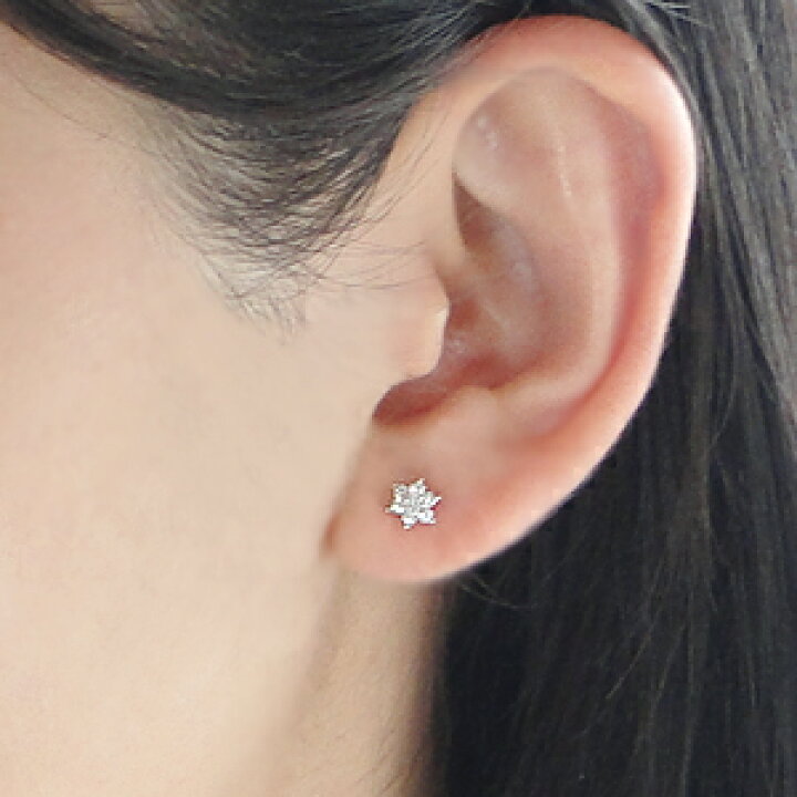 楽天市場】K18WG【0.2ct】フラワー ダイヤモンド ピアス ダイヤ 18金  