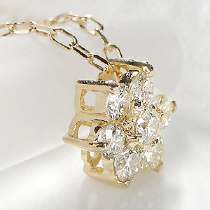楽天市場】K18YG【0.2ct】フラワーモチーフ ダイヤモンド ネックレス  