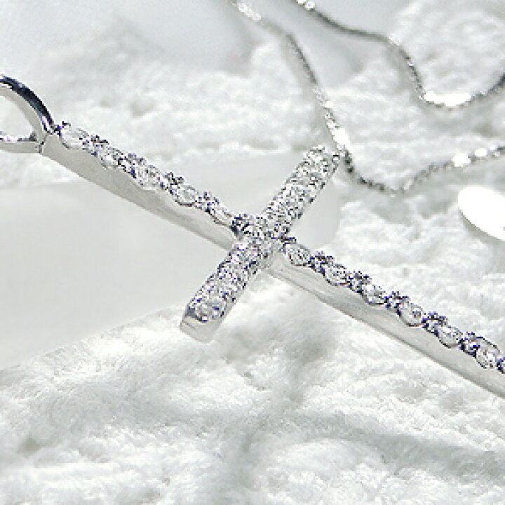 楽天市場】k18WG【 0.3ct】ダイヤモンド クロス ネックレス 