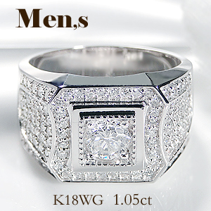 楽天市場】K18WG メンズ ダイヤ デザイン リング 【1.05ct】【送料無料